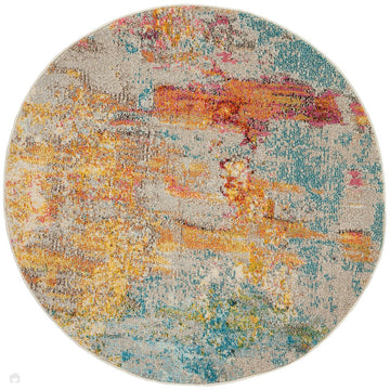 Celestial CES02 Modern Abstract Soft Durable Low Profile Short Pile Sealife Round Rug-Nourison-Rug Love - The Most Loved Rug Store